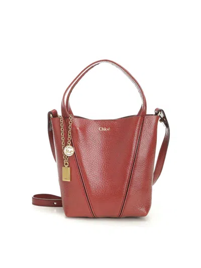Chloé Spin Tote In Bordeaux Leather In Black