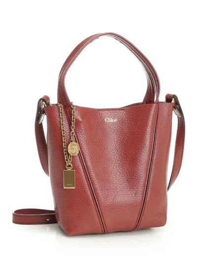 Chloé Spin Tote In Bordeaux Leather In Black
