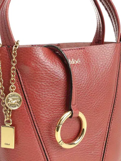 Chloé Spin Tote In Bordeaux Leather In Black