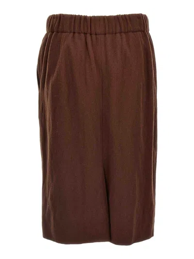 Dries Van Noten Elastic Waistband Skirt Knee-length Side Pockets In Brown