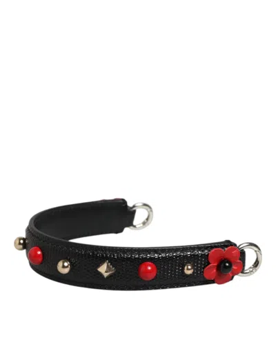 Dolce & Gabbana Black Embellished Leather Bag Handle Women Shoulder Women's Strap In Black