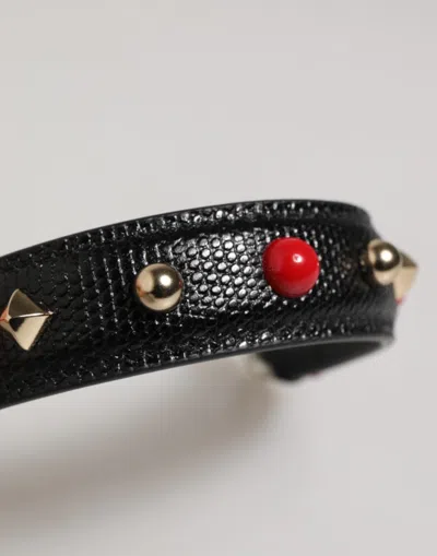 Dolce & Gabbana Black Embellished Leather Bag Handle Women Shoulder Women's Strap In Black