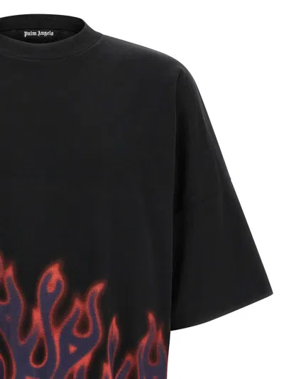 Palm Angels Flames Over T-shirt In Black