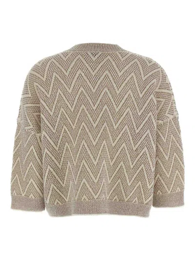 Peserico Zigzag Cropped Crew Neck Sweater With Dropped Shoulders In Brown
