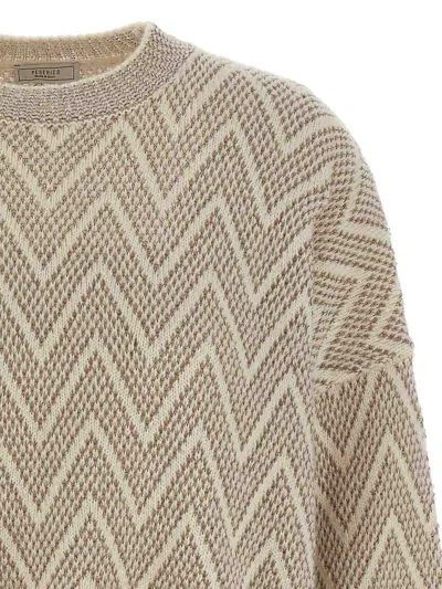 Peserico Zigzag Cropped Crew Neck Sweater With Dropped Shoulders In Brown