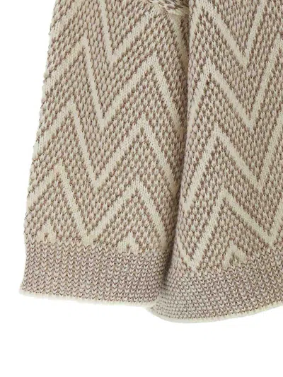 Peserico Zigzag Cropped Crew Neck Sweater With Dropped Shoulders In Brown