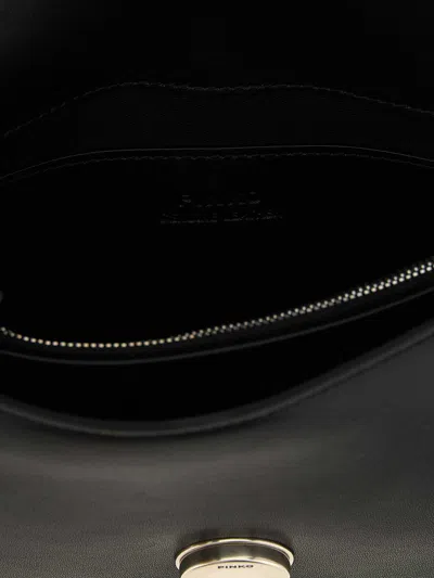 Pinko Rectangular Chain Strap Shoulder Bag With Metal Hardware And Front Embellishment In Black