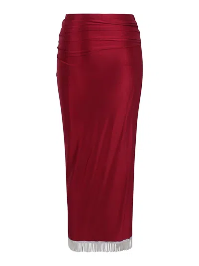 Rabanne Ring-detail Fringed Midi Skirt In Red