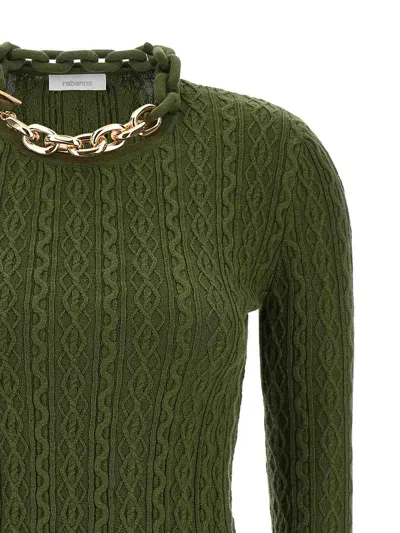 Rabanne Khaki Sweater With  'xl Link' Chain Applied In Green