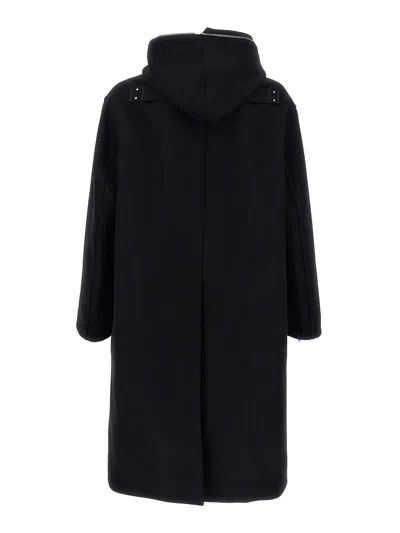 Rick Owens Men Black Coat With Fixed Hood And Rear Single Vent In Wool Man In Black