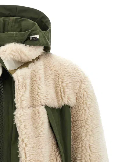 Sacai Eco Shearling And Nylon Jacket In Multi