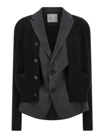 Sacai Double Layer Cardigan In Black