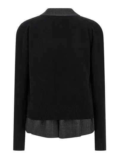 Sacai Double Layer Cardigan In Black