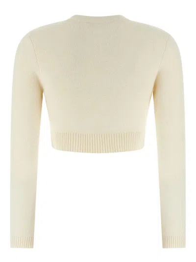 Self-portrait Womens Cream Cropped Embellished Stretch-wool Blend Cardigan In Neutral