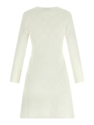Self-portrait White Lace Knit Mini Dress With Removable Bow In White