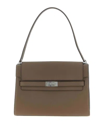 Tory Burch Large Shoulder Bag Metal Hardware In Gray