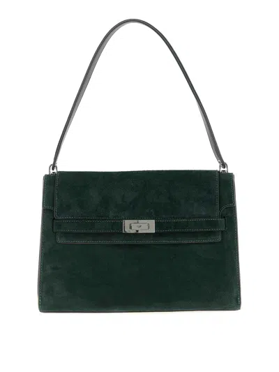 Tory Burch Large Rectangular Shoulder Bag With Suede Finish In Green