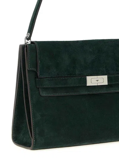 Tory Burch Large Rectangular Shoulder Bag With Suede Finish In Green