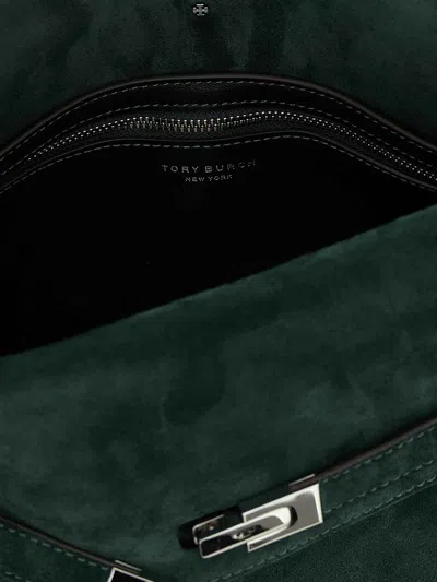 Tory Burch Large Rectangular Shoulder Bag With Suede Finish In Green