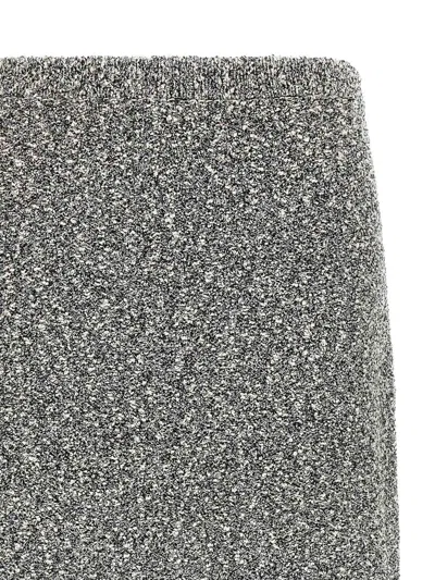 Tory Burch Mid-calf Tweed Skirt With Textured Fabric And Smooth Waistband In Gray