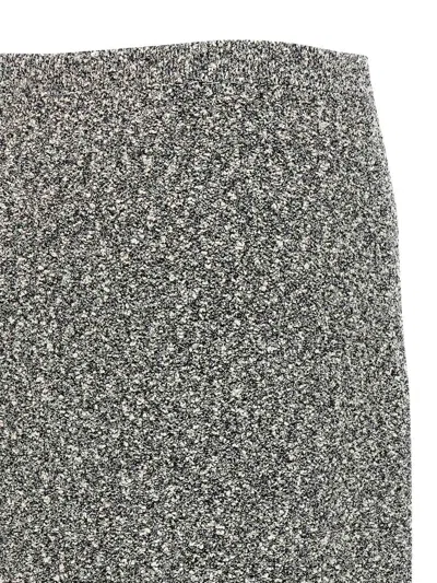 Tory Burch Mid-calf Tweed Skirt With Textured Fabric And Smooth Waistband In Gray