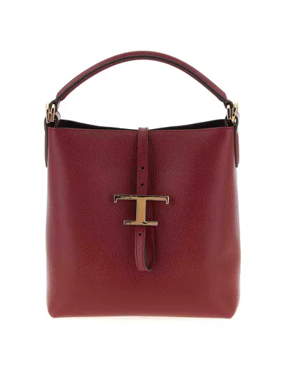 Tod's Mini Bucket Bag Textured Finish In Burgundy