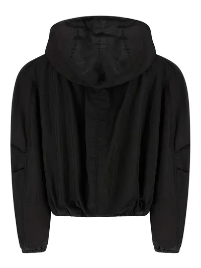 Attico Oversized Black Hooded Bomber Jacket