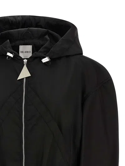 Attico Oversized Black Hooded Bomber Jacket