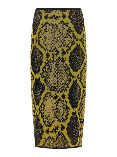 Attico Knee-length Bodycon Python Print Skirt In Green