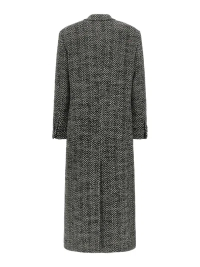Tagliatore Wool Double-breasted Coat Herringbone Pattern In Black
