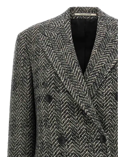 Tagliatore Wool Double-breasted Coat Herringbone Pattern In Black