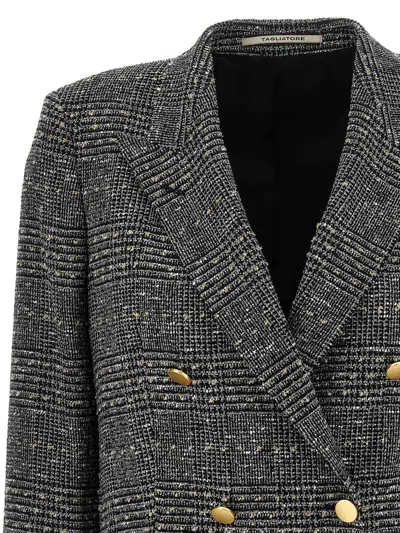 Tagliatore Double Breasted Herringbone Pattern Jacket In Black