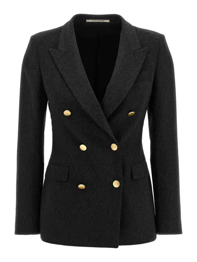 Tagliatore Double-breasted Wool Jacket With Peak Lapels In Black
