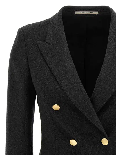Tagliatore Double-breasted Wool Jacket With Peak Lapels In Black
