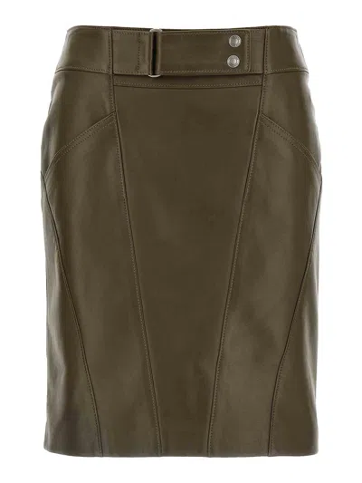 Tom Ford Nappa Midi Skirt With Detailed Stitching In Green
