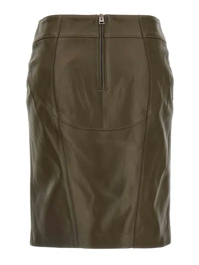Tom Ford Nappa Midi Skirt With Detailed Stitching In Green
