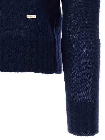 Tom Ford V Neck Long Sleeve Ribbed Hem Polo In Blue