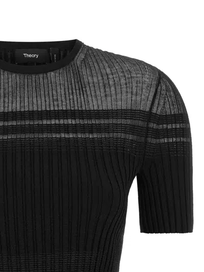 Theory Textured Ribbed T-shirt With Stretch Blend In Black