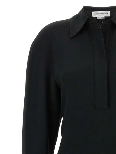 Victoria Beckham Women Black Long Sleeve Polo Collar Midi Dress, Xs Luxury Dresses For Women Darveys