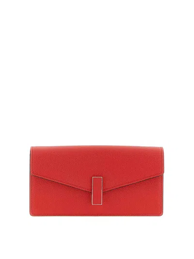 Valextra Chain Strap Rectangular Clutch With Textured Finish In Red