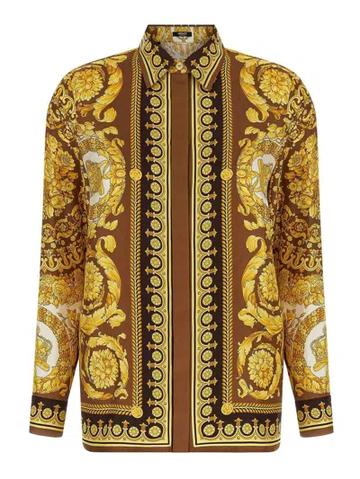 Versace Camicia In Seta Barocco In Yellow