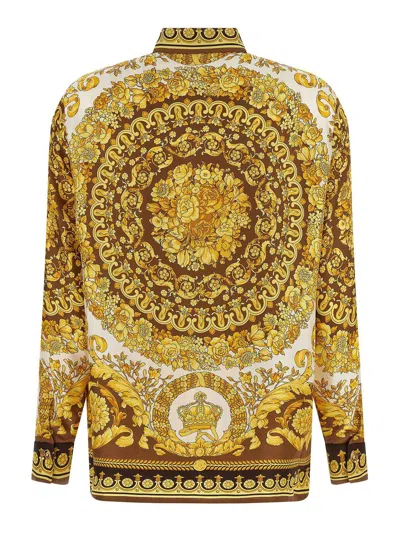 Versace Camicia In Seta Barocco In Yellow