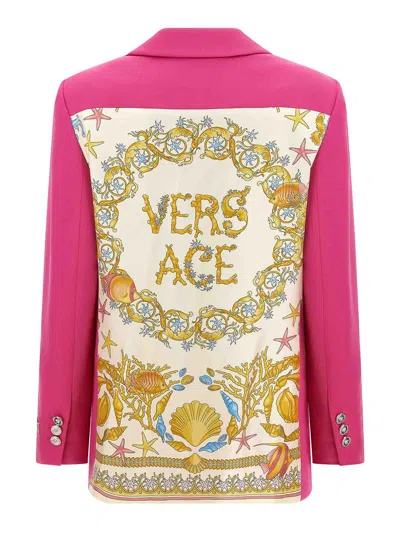 Versace Underwater Barocco Single Breasted Blazer Jacket In Pink