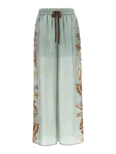 Zimmermann Relaxed Floral Print Wide Pants With Drawstring Waist In Blue