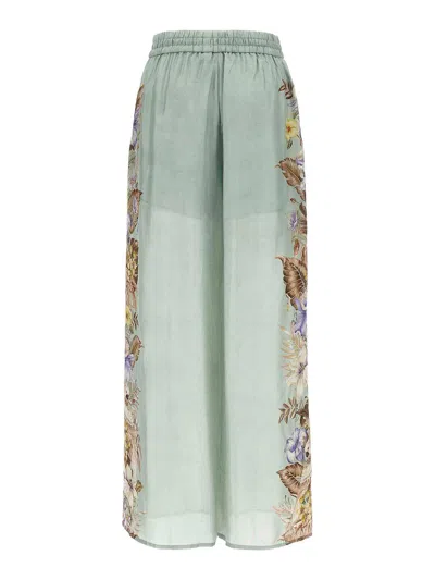 Zimmermann Relaxed Floral Print Wide Pants With Drawstring Waist In Blue