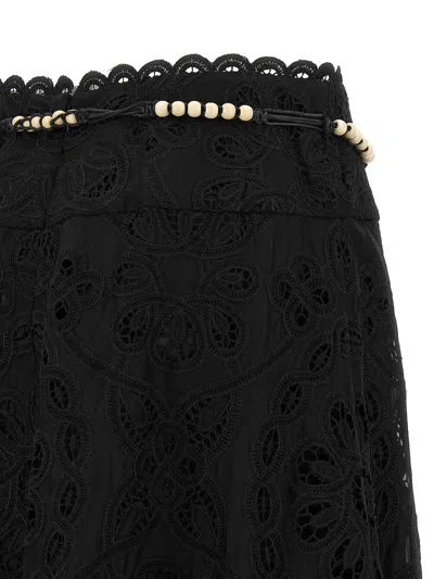 Zimmermann Flared Midi Skirt With Embroidered Openwork Design In Black