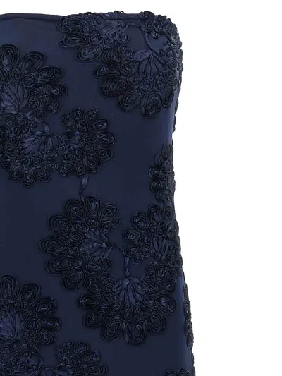 Rotate Birger Christensen Rotate Maxi Dress With Floral Embellishments And Mesh Panel In Blue