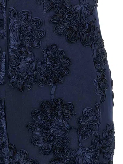 Rotate Birger Christensen Rotate Maxi Dress With Floral Embellishments And Mesh Panel In Blue
