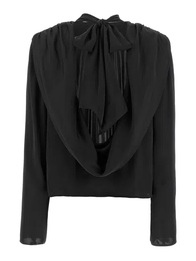 Rotate Birger Christensen Satin Drapy Back Top In Black