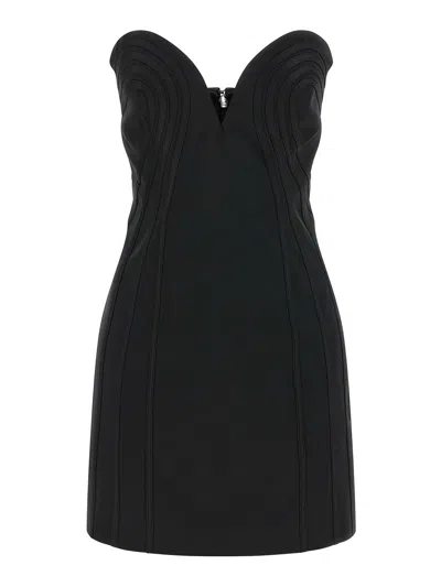 Rotate Birger Christensen Satin Mini Dress With Sweetheart Neckline Rotate In Black